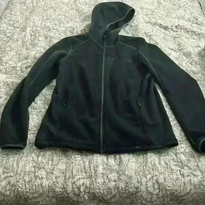 LL Bean black zip-up hooded fleece jacket